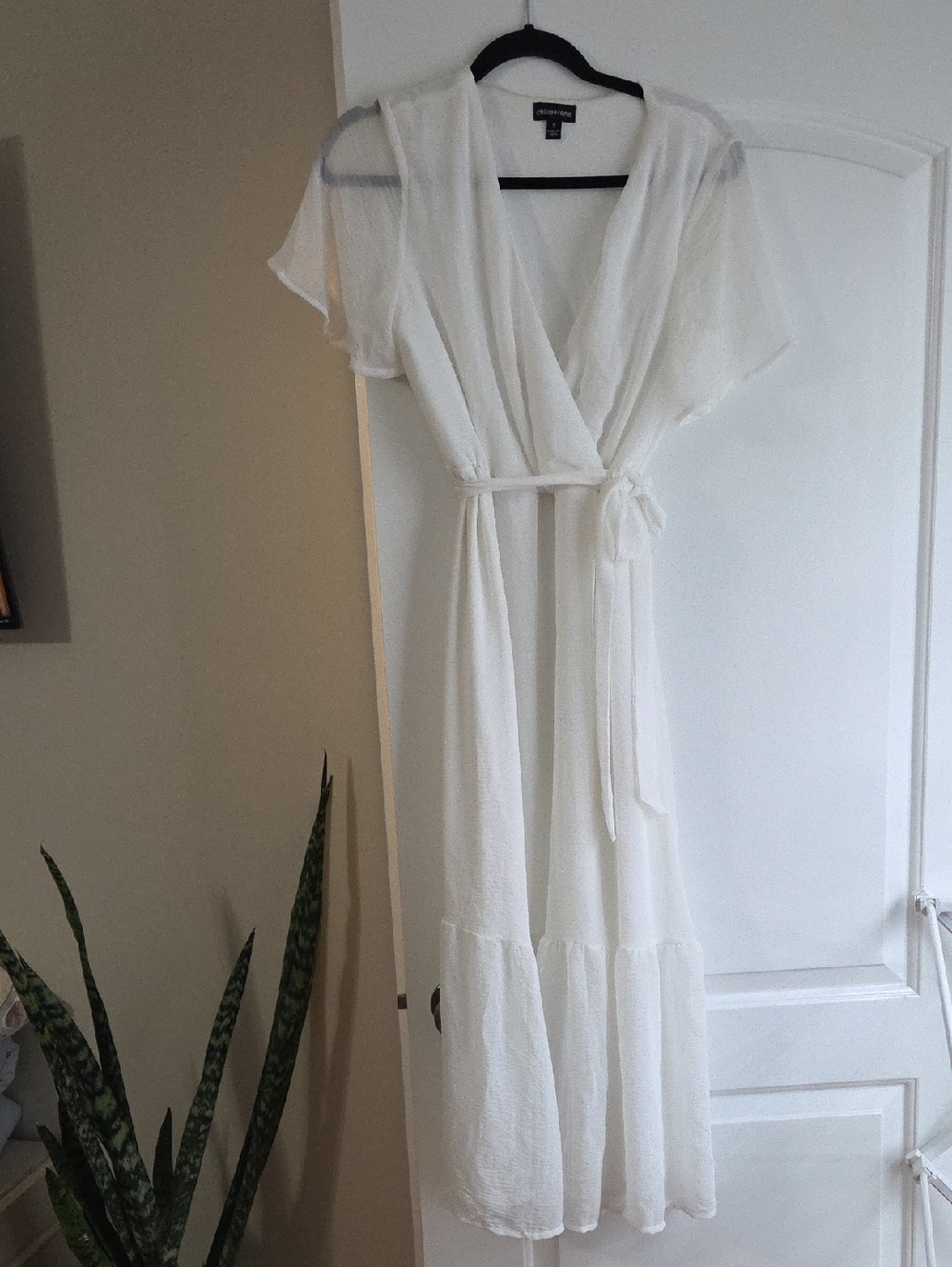 White Wrap Midi Dress with Tie Waist